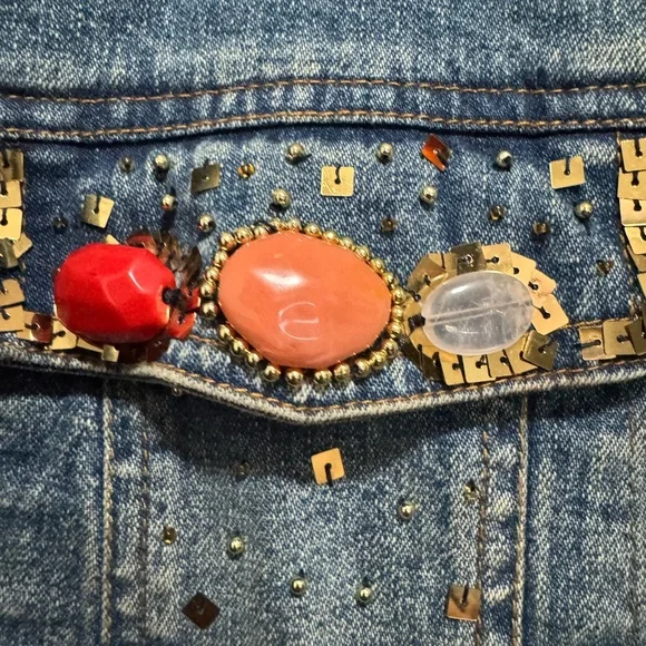 Berek Blue Jean Jacket with Colorful Embellishments woman size 3X pit 26”L 27” - Picture 9 of 11